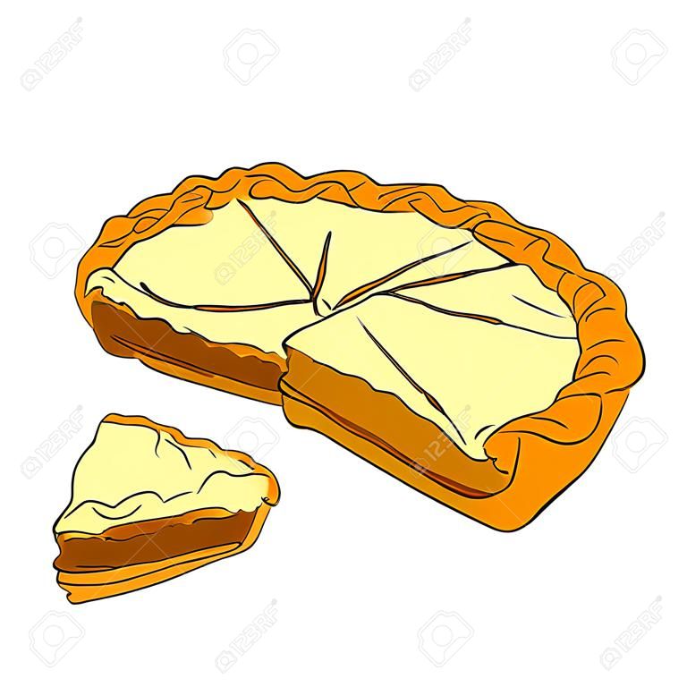 cottage cheese pie. Vector illustration on white isolated background. sketching style