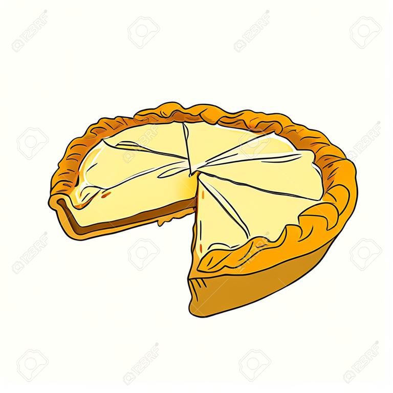 cottage cheese pie. Vector illustration on white isolated background. sketching style