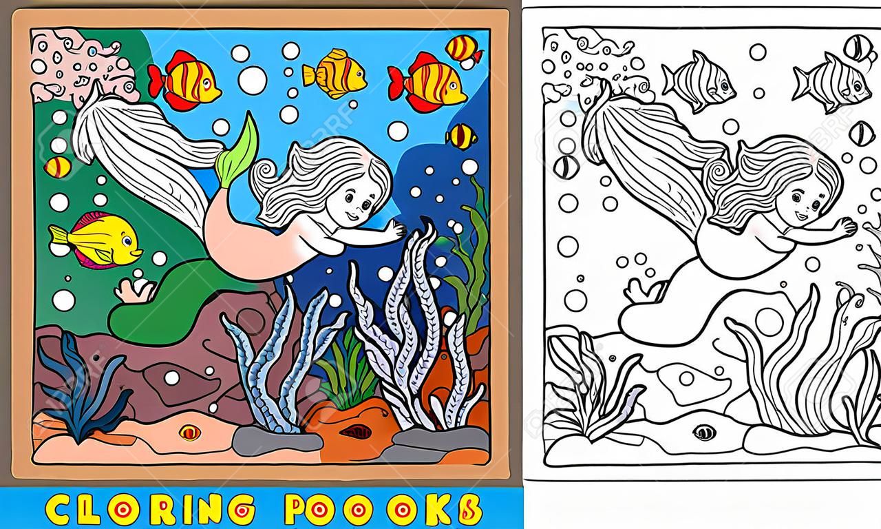 Coloring book for children: little mermaid and sea world