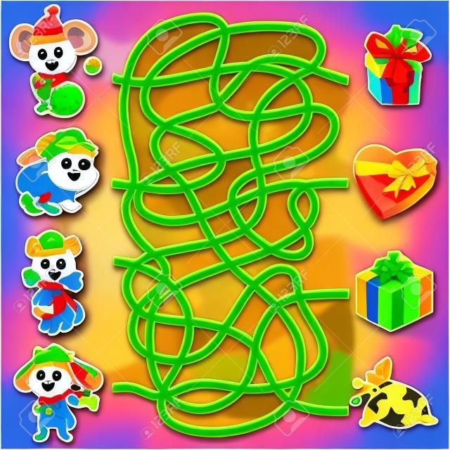 Maze education game for children: little animals and Christmas gifts