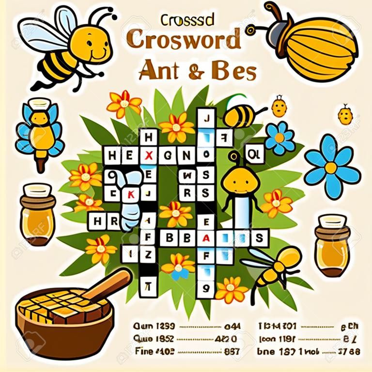 矢量顏色縱橫字謎，教育遊戲為孩子關於蜂蜜和蜜蜂