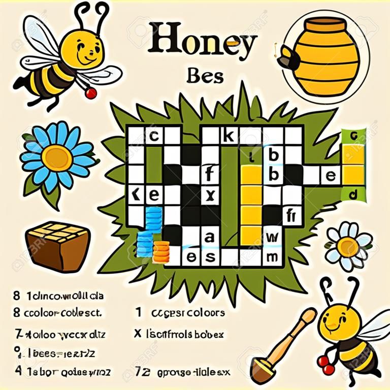 Vector color crossword, education game for children about honey and bees