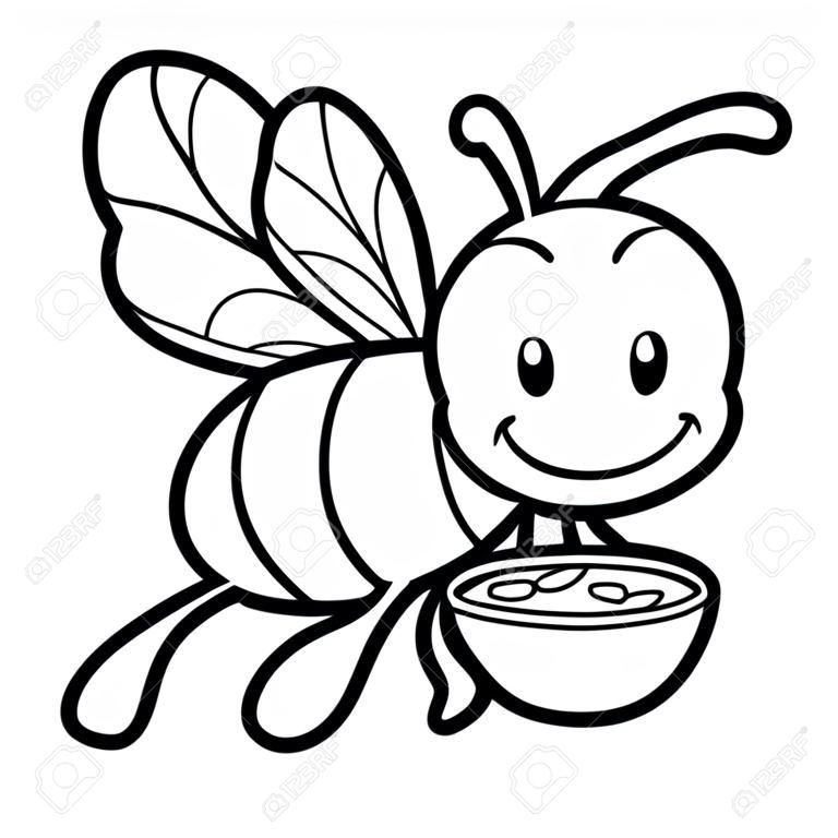 Livro de colorir para crianças, página de colorir com uma abelha pequena