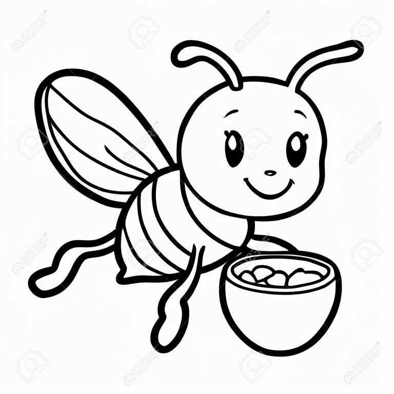 Livro de colorir para crianças, página de colorir com uma abelha pequena
