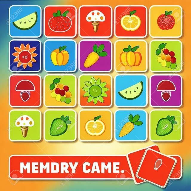 Gra pamięciowa wektorowa dla dzieci, karty z owocami i warzywami