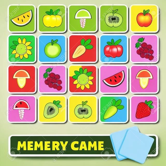 Vektorgedächtnisspiel für Kinder, Karten mit Obst und Gemüse
