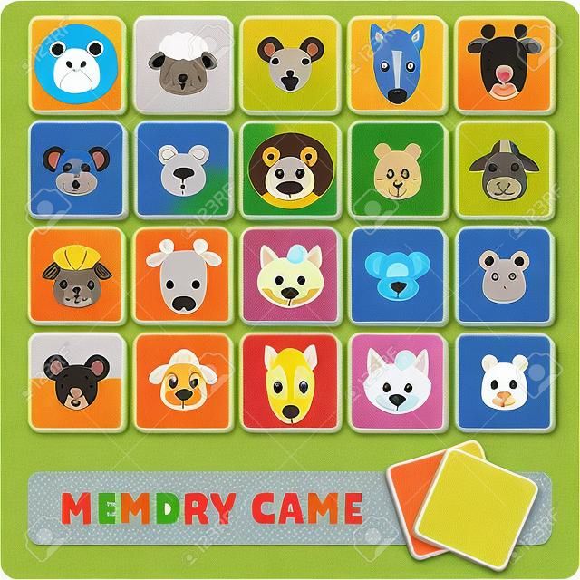 Memory game for children, cards with cute animals