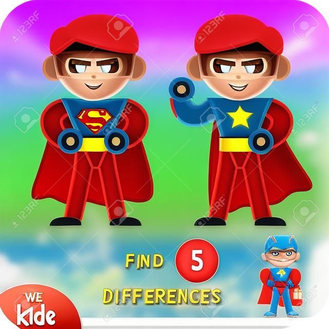 Trova le differenze, gioco educativo per bambini, Supereroe.
