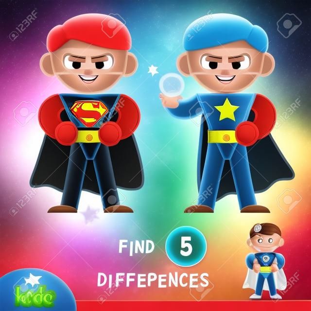 Find differences, education game for children, Superhero.
