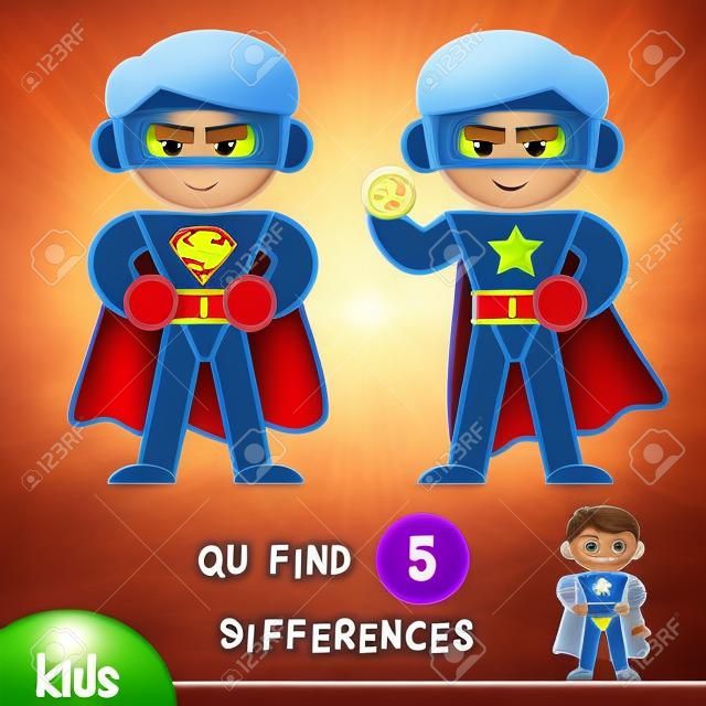 Trova le differenze, gioco educativo per bambini, Supereroe.