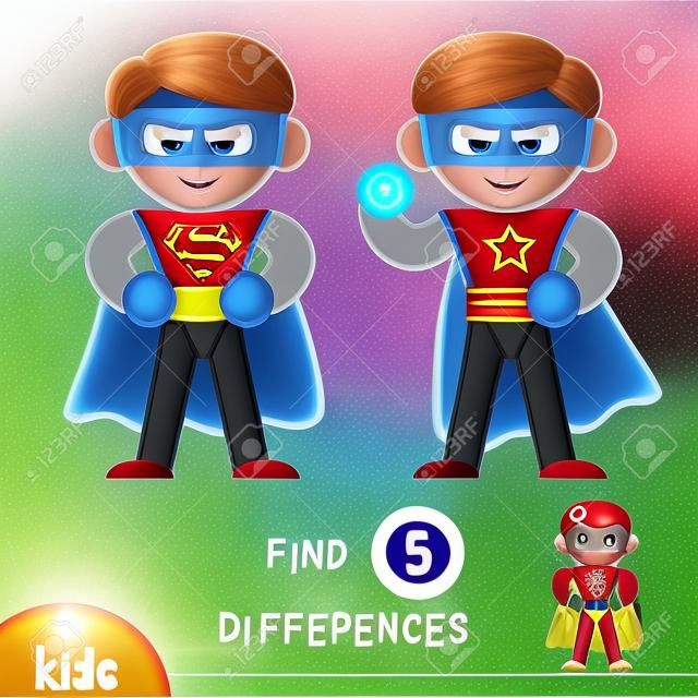 Find differences, education game for children, Superhero.