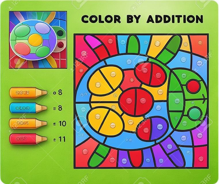 Color by addition, education game for children, Ladybug