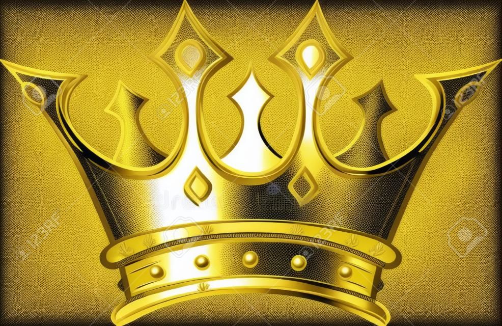 Corona de oro del rey Ilustración stock vector dibujado a mano. Dibujo de pizarra en blanco y negro.
