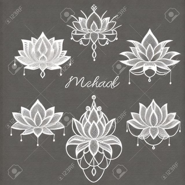 Filigraner Lotusblumensatz, handgezeichnete Vektorgrafik vector