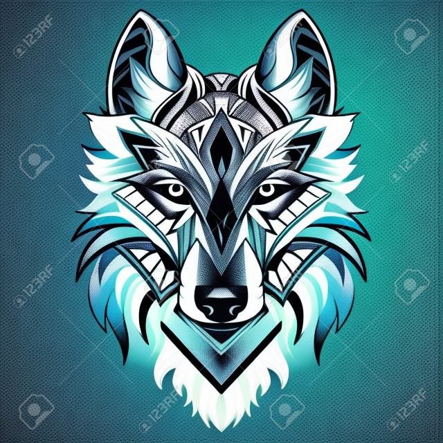 wolf illustration geometric tattoo style and tshirt design