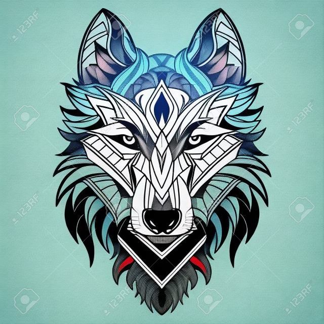 ilustración de lobo estilo de tatuaje geométrico y diseño de camiseta