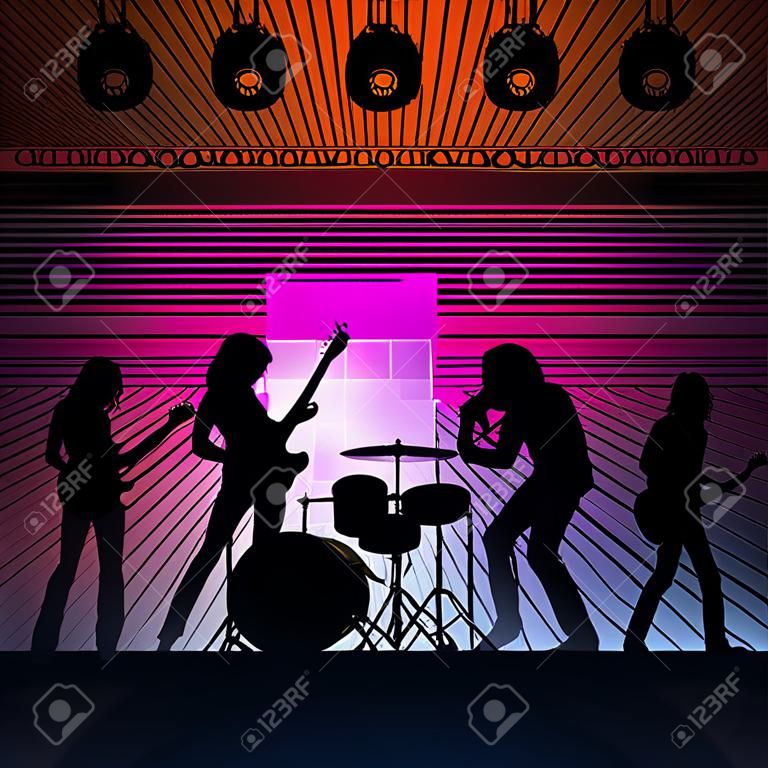 Rock band vector background with neon lights
