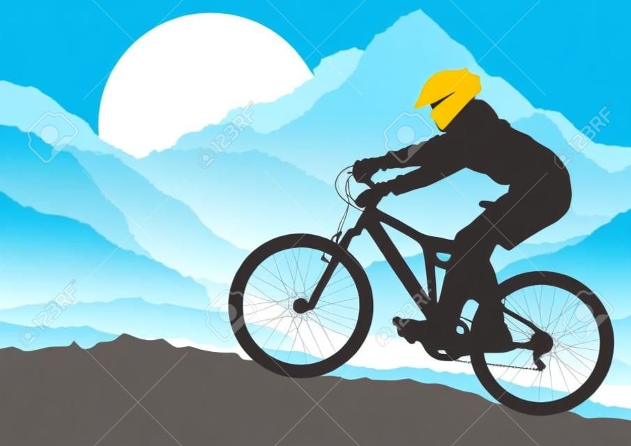 Горный велосипед всадник в дикой природе вектор пейзаж иллюстрации фона
