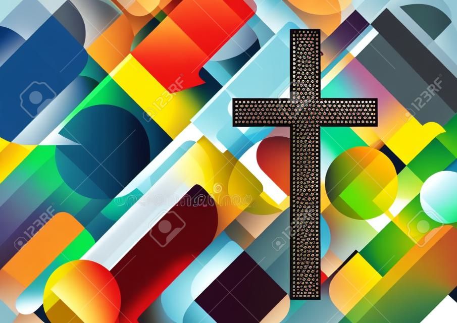 基督教宗教交叉镶嵌概念抽象背景海报矢量插图