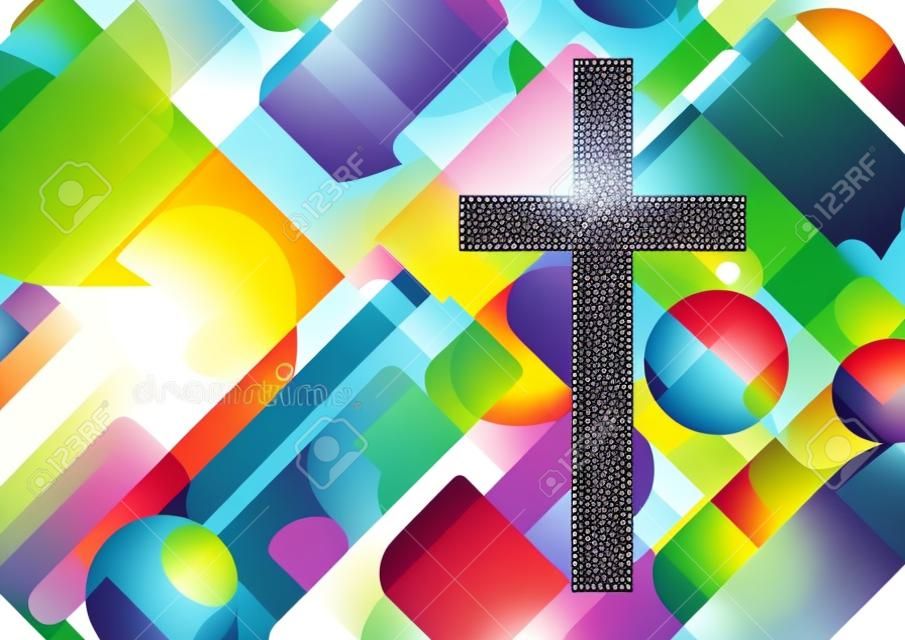 基督教宗教交叉镶嵌概念抽象背景海报矢量插图