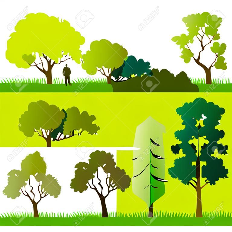Les arbres forestiers silhouettes vecteur collection illustration de fond pour l'affiche