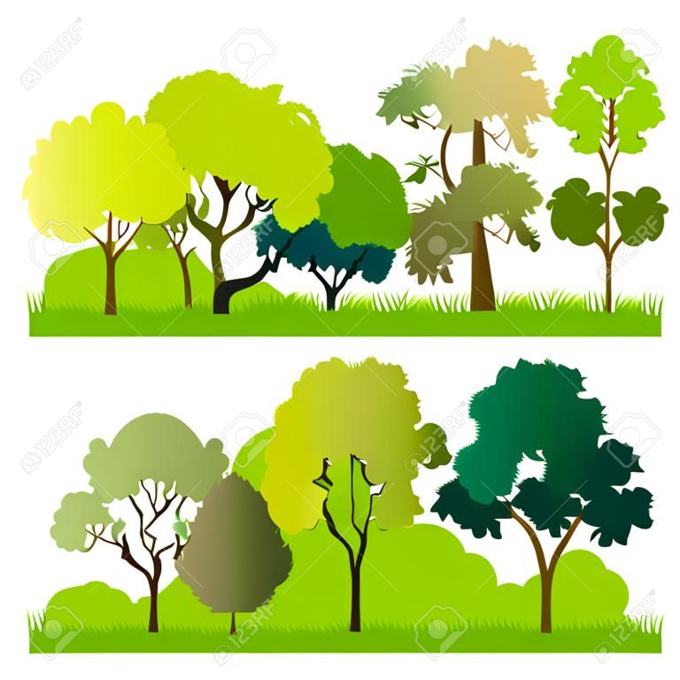 Forest trees silhouettes illustration collection background vector for poster