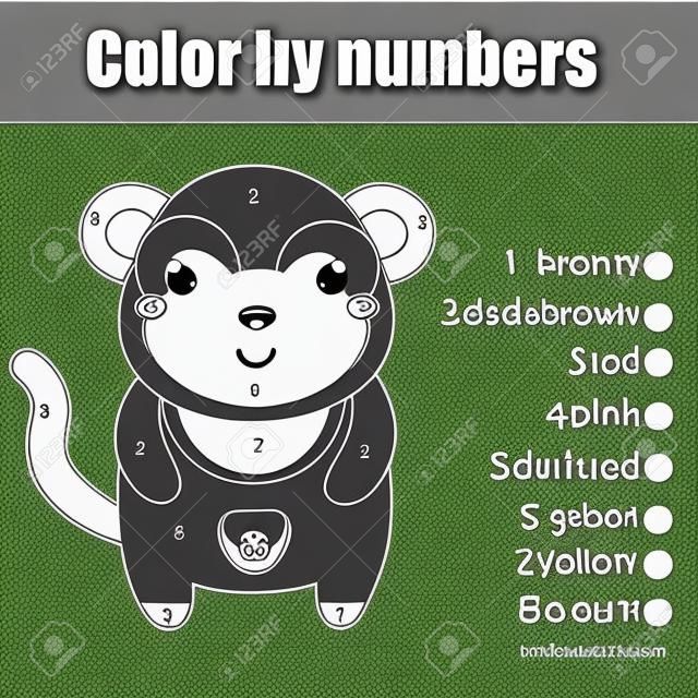 Ligue os pontos para desenhar o macaco fofo e colorir. números educacionais  e jogo de colorir