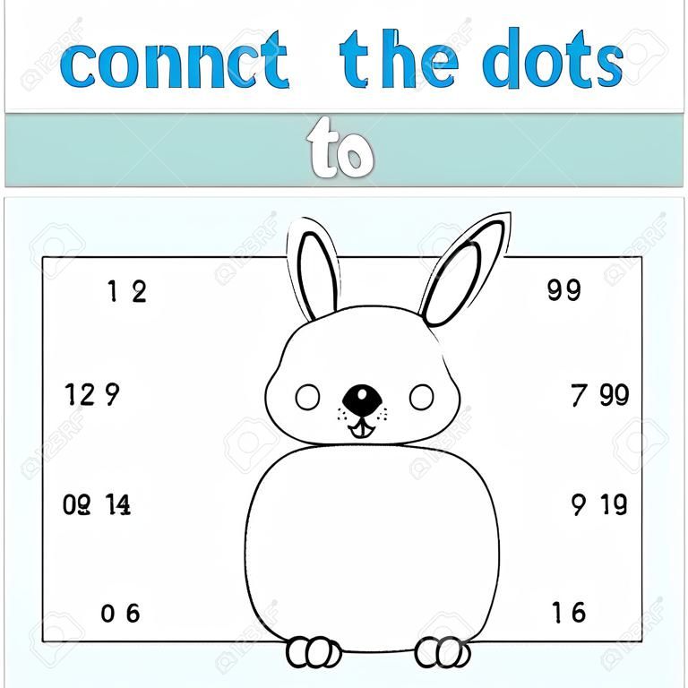 Conecte os pontos crianças jogo de desenho educacional. Dot to dot by numbers jogo para crianças. Atividade de planilha imprimível para crianças com coelho bonito
