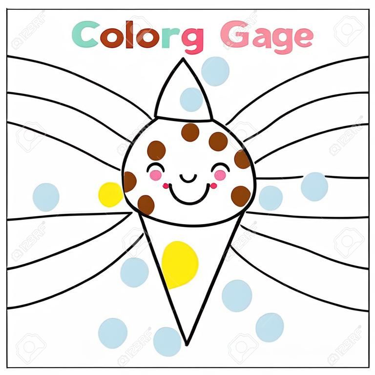 子供の教育ゲーム。ドットによる色、印刷可能なアクティビティ。幼児と就学前の年齢のためのワークシート。かわいいアイスクリーム