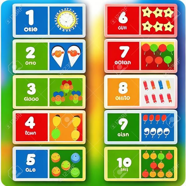 Count from one to ten. Educational card for children. learning material with funny characters and numbers for kids, toddlers