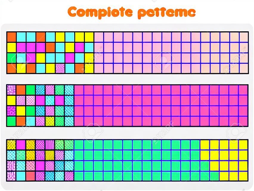 Complete geometrische patronen per raster. Educatief spel voor kinderen. Tekenactiviteit voor peuters en kinderen