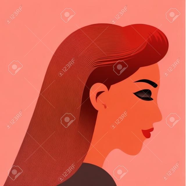 Portret kobiety w modnym minimalistycznym stylu kobiecej twarzy profil rude włosy dziewczyna wektor ilustracja awatar dla mediów społecznościowych