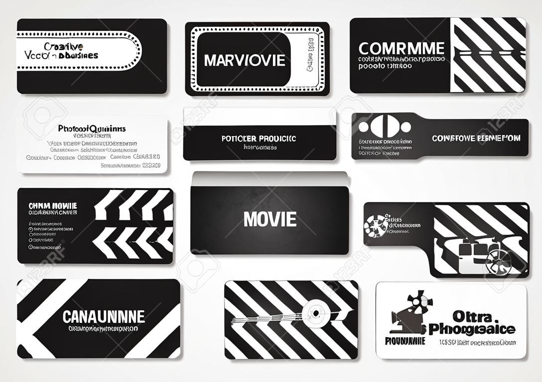 矢量集創意名片。電影，電影製片人，製作人的卡片