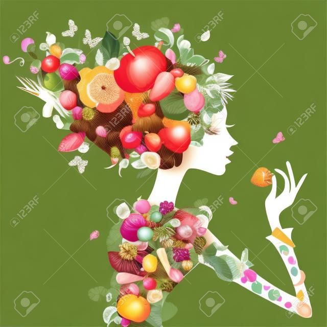 Fashion girl with hair from fruits for your design