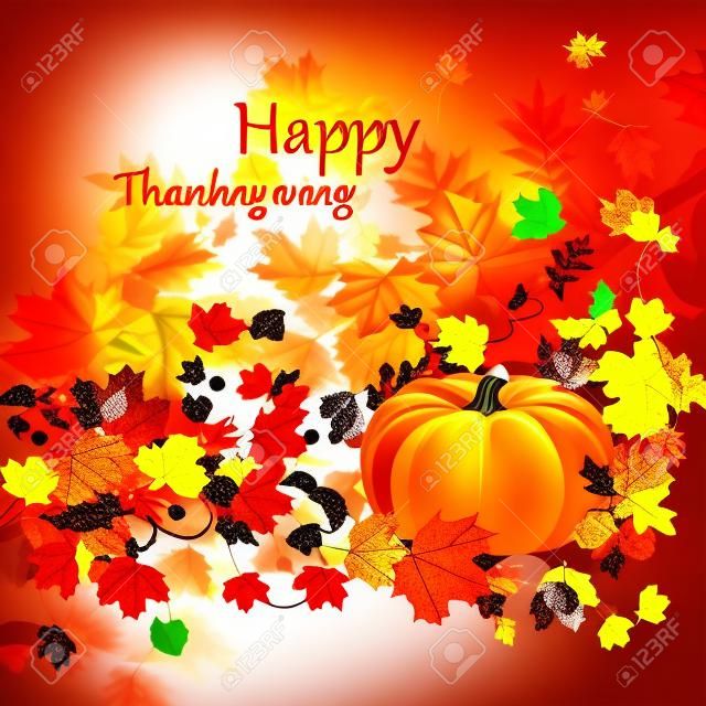 Fijne Thanksgiving Dag viering flyer, achtergrond met herfst bladeren