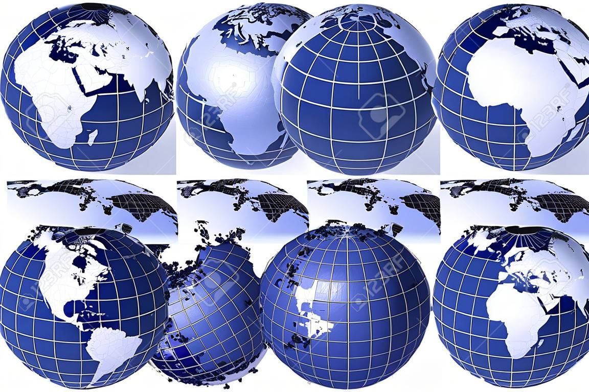 The globe of the Planet Earth in six sides on a white background.