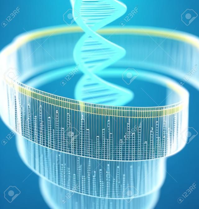 3D illustration of a method of DNA sequencing.