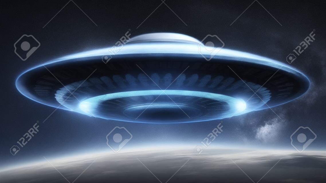 Unbekanntes Flugobjekt. UFO mit Ausschnittspfad eingeschlossen.