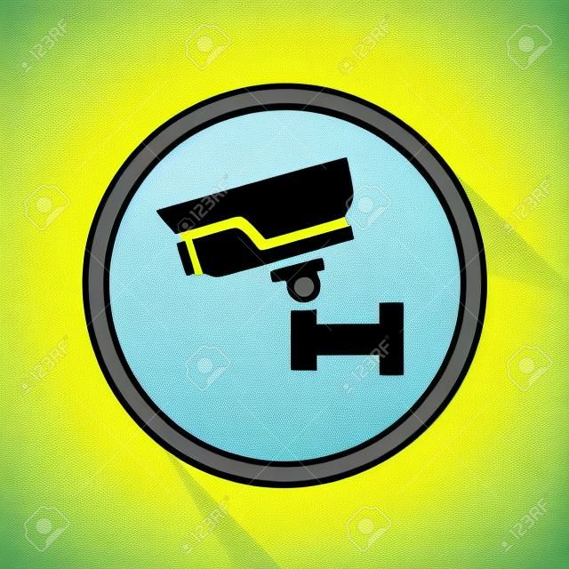 video surveillance icon on a yellow circle, vector illustration