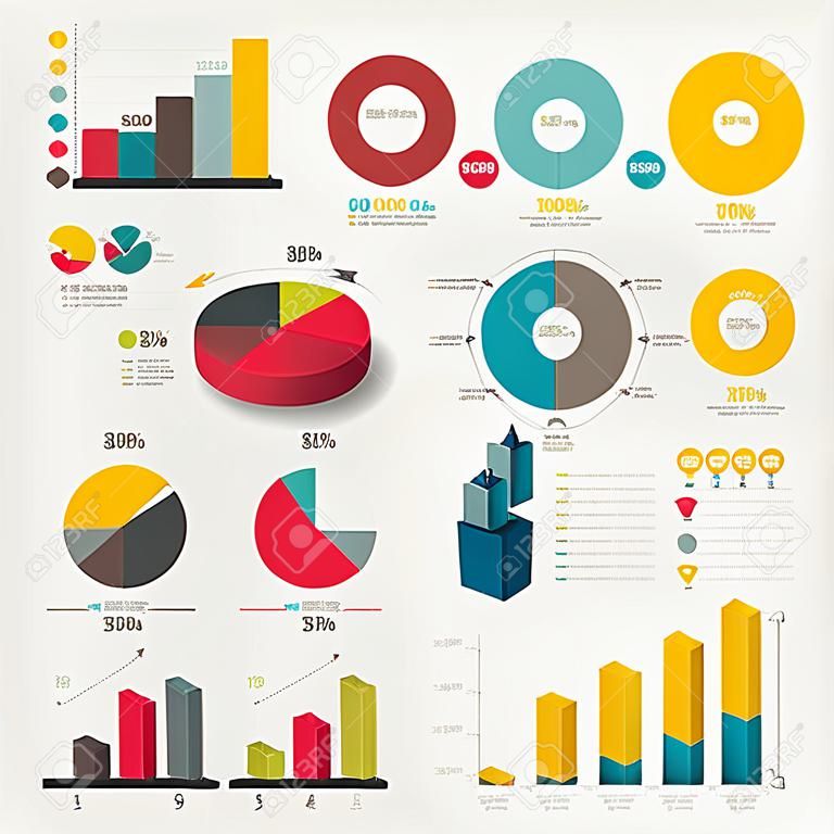Set of business flat, 3D design graph. Infographics charts.