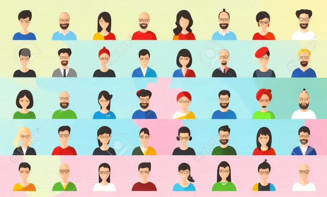 Mega set of persons, avatars, people heads  different nationality in flat style. Vector.