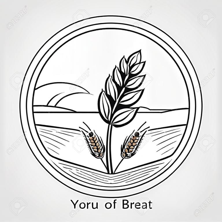 Plantilla de trigo agrícola espigas de trigo en una ilustración de vector de círculo