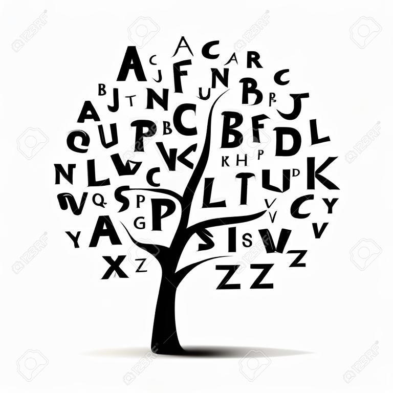 Kunstboom met letters van alfabet voor uw ontwerp