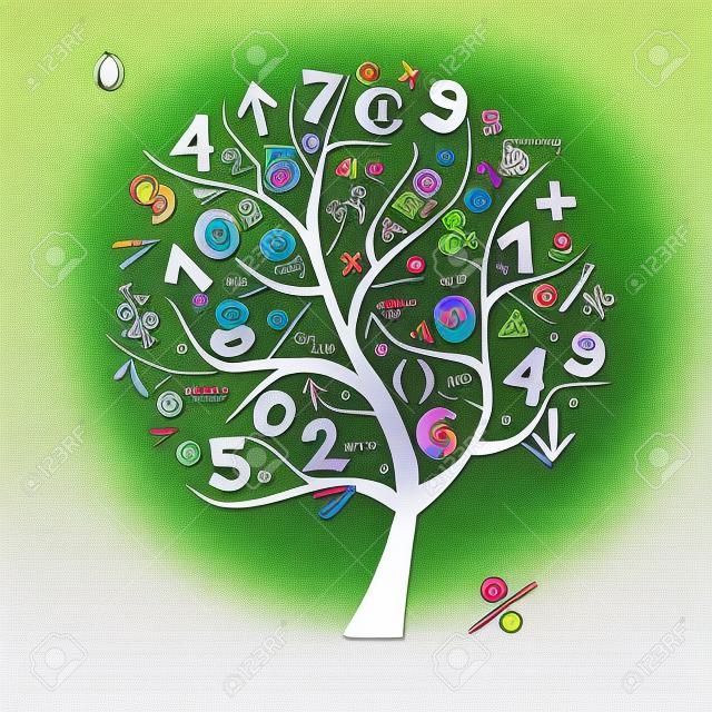 Kunstboom met wiskunde symbolen voor uw ontwerp