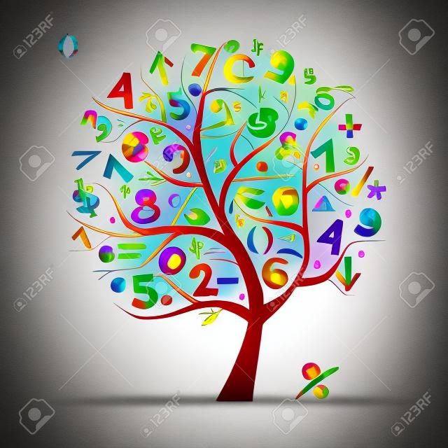 Arte árbol con los símbolos matemáticos para el diseño de su