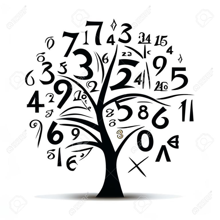 Arte árbol con los símbolos matemáticos para el diseño de su