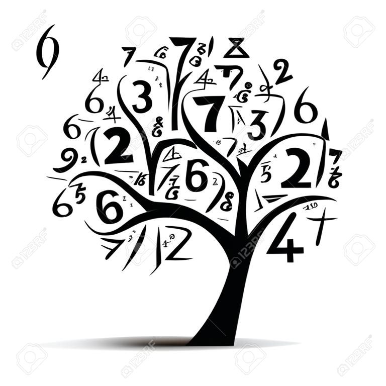 Kunstboom met wiskunde symbolen voor uw ontwerp