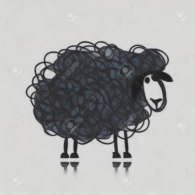 Смешные черная овца, эскиз для вашего дизайна