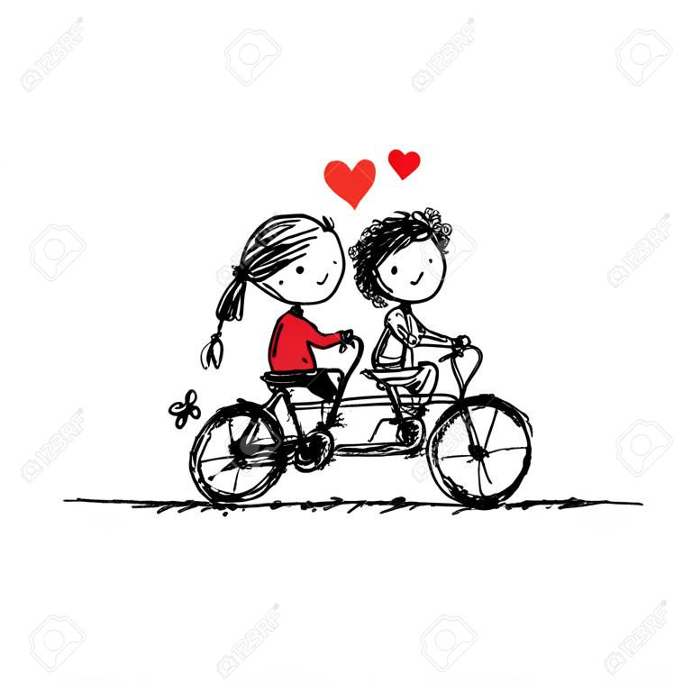 Paare, die zusammen Radfahren, valentine Skizze für Ihr Design