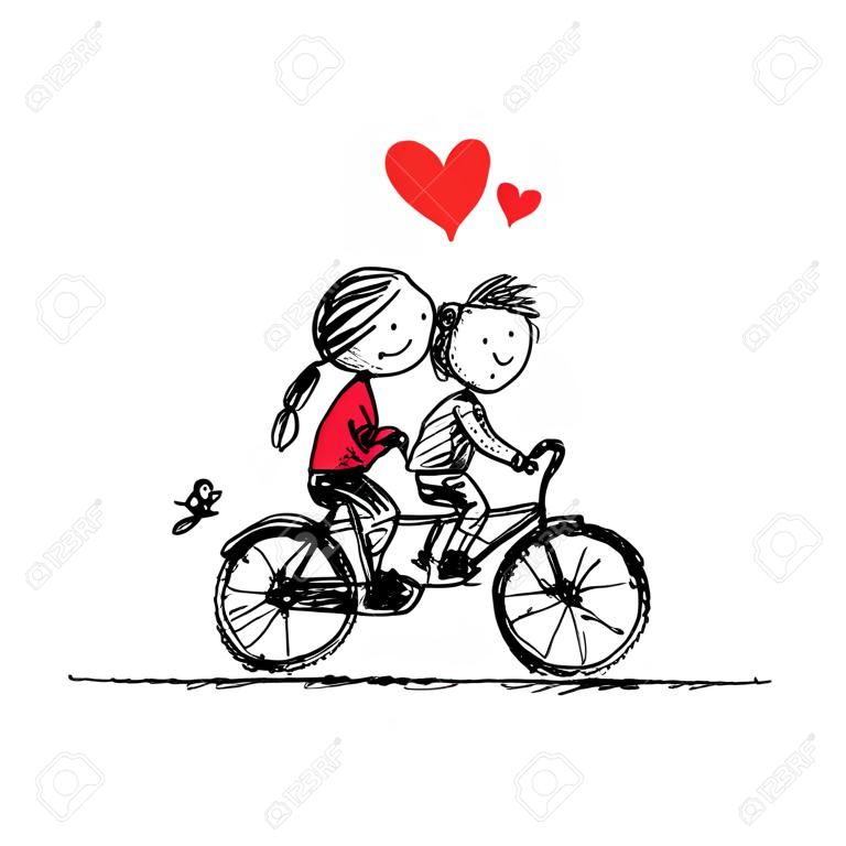 Пара на велосипеде вместе, Валентина эскиз для вашего дизайна